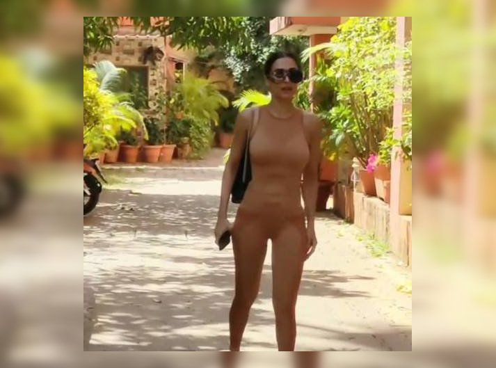 malaika arora in skin colour body suit