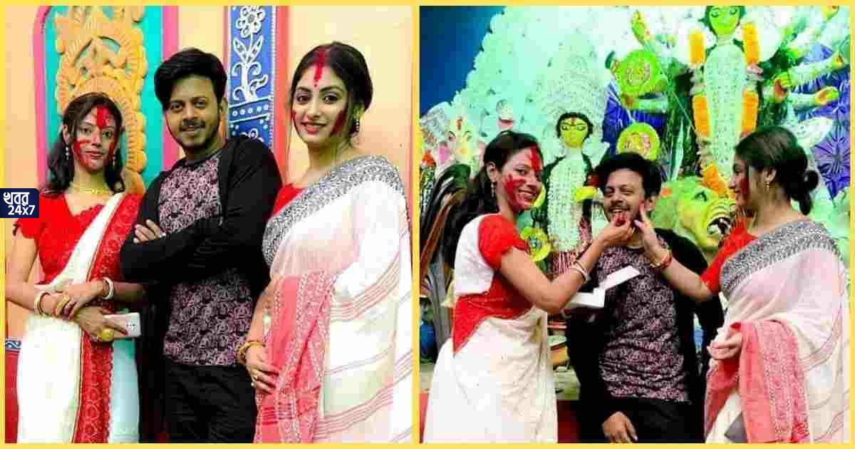 Tiyasa Roy and Suban Roy seen playing vermilion play in these photos