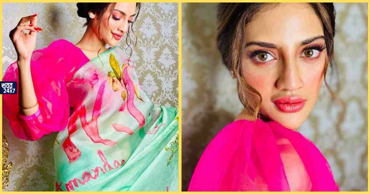 Nikhil Jain has gifted wife Nusrat a special designer saree on Durga Puja