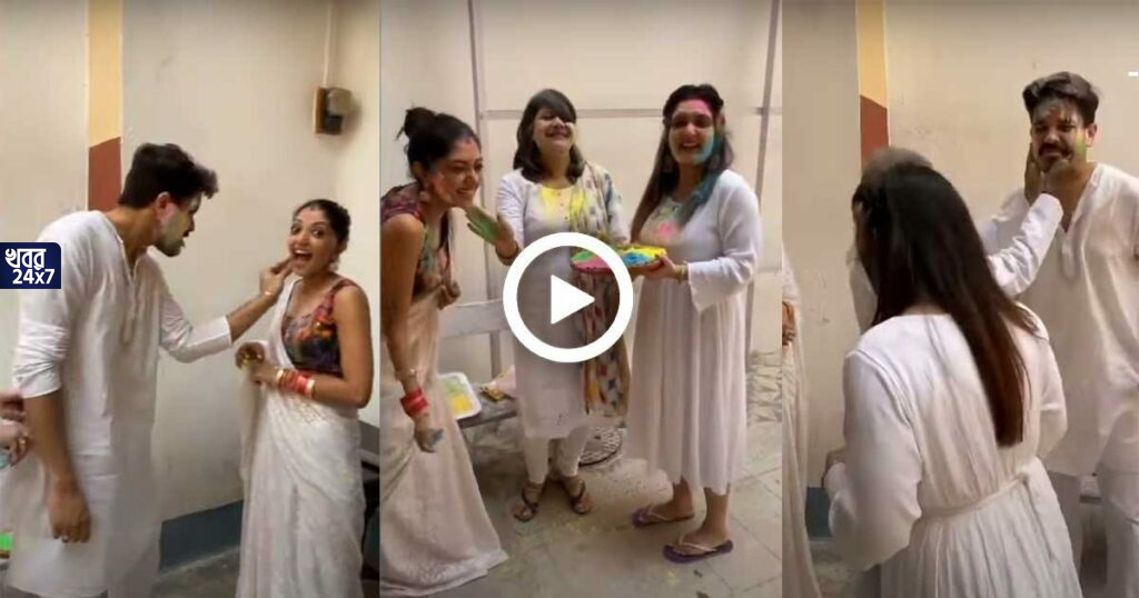 বিয়ের পর প্রথম দোল গৌরব-দেবলীনা ও সৌরভ-ত্বরিতার, পরিবারের সকলের সঙ্গে চুটিয়ে রং খেললেন নবদম্পতিরা