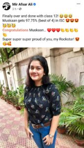 ‘খুব গর্ব হচ্ছে আমার’, পরীক্ষা না দিয়েই আইএসসিতে ৯৭.৭৫% পেয়ে পাশ, মেয়ের রেজাল্টে আপ্লুত মীর