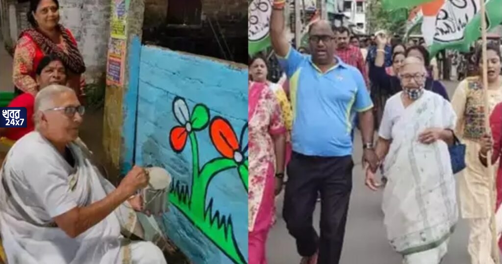 বয়স কেবল একটা সংখ্যা মাত্র! ২১শে জুলাইয়ের দেওয়াল লিখনে ব্যস্ত তৃণমূল কর্মীদের রোলমডেল বছর ৯০-এর গীতা মজুমদার