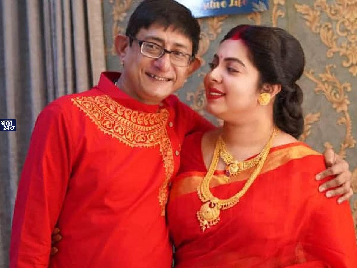 Kanchan Mallik, Sreemoyee Chattoraj, Bengali Actor Couple, Tollywood News, Mrigaya Success Party, Sreemoyee Injury, Kanchan Third Marriage, Bengali Entertainment, Celebrity Gossip, Star Couple Bengal, কৃষভি, কাঞ্চন-শ্রীময়ী, ব্যান্ডেজ বিতর্ক, Bengali Celeb Couple