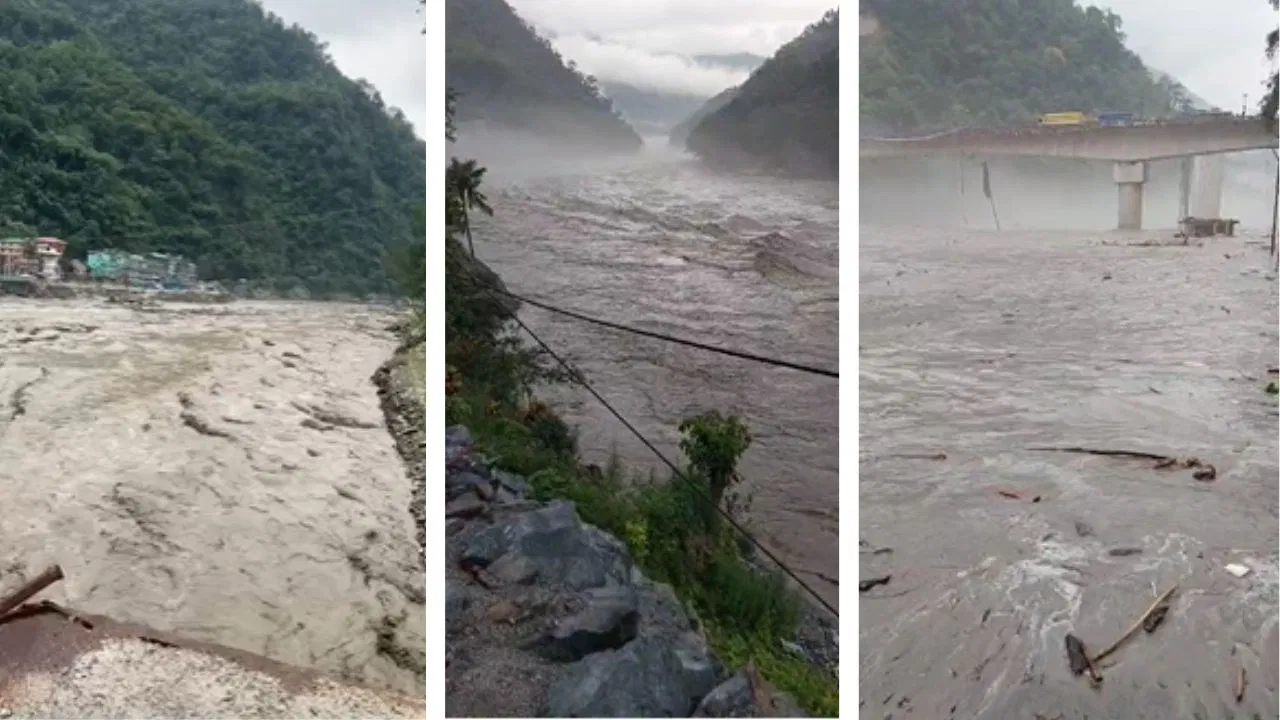 Heavy Rainfall in Darjeeling, heavy rainfall, Darjeeling, Teesta river, overflow, road block, Harpa ban, Sikkim, danger