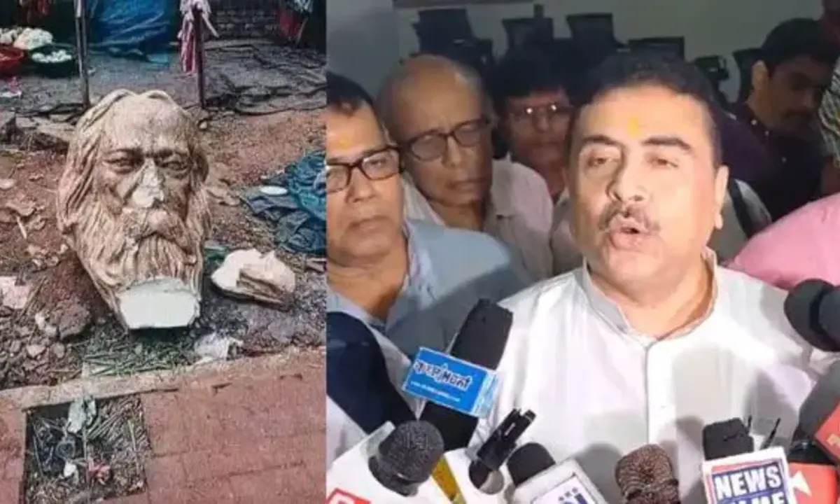 Suvendu Adhikari, Rabindranath Tagore, statue, break, react,
