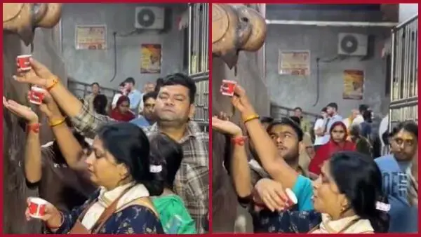 Devotees, AC Water, blind faith, charanamrit, Banke Bihari Temple, Mathura, viral video