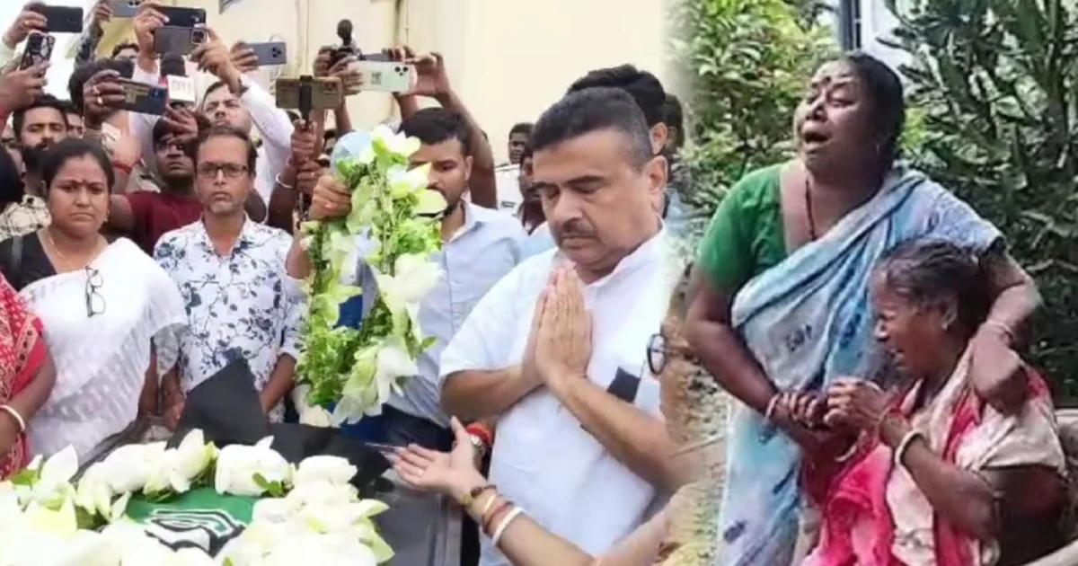 shuvendu protests with family of killed BJP worker
