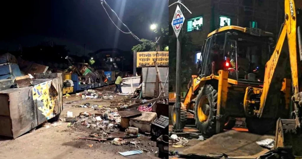 park circus railway station bulldozer eviction drive illegal shops